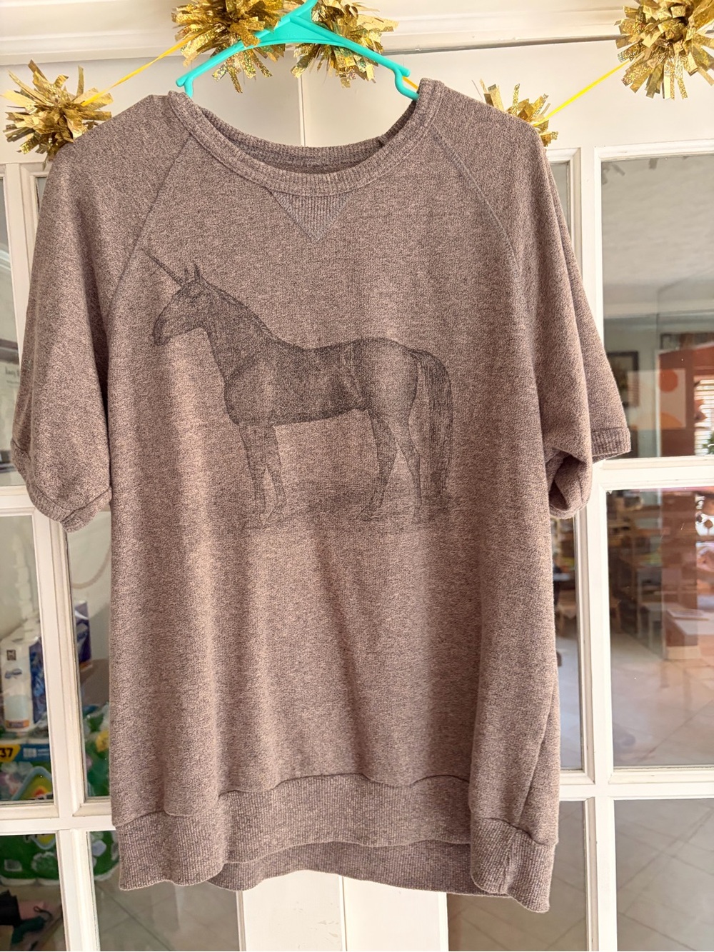 Heather Grey Unicorn Short Sleeve Pullover - Brand Unspecified